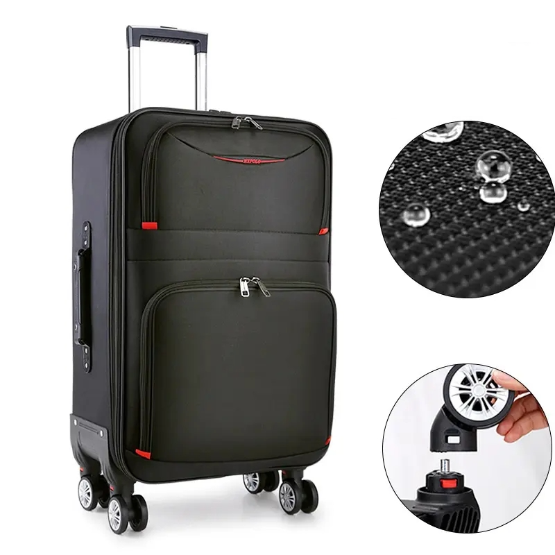 (2-tlg. Set) 39.6L / 24 L Reisekoffer Trolley Gepäckset mit Reissverschluss Zahlenschloss / Abnehmbare Räder - Schwarz