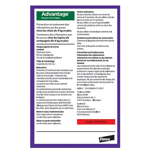 Advantage Solução Antipulgas para Gatos e Coelhos +4kg 6 pipetas