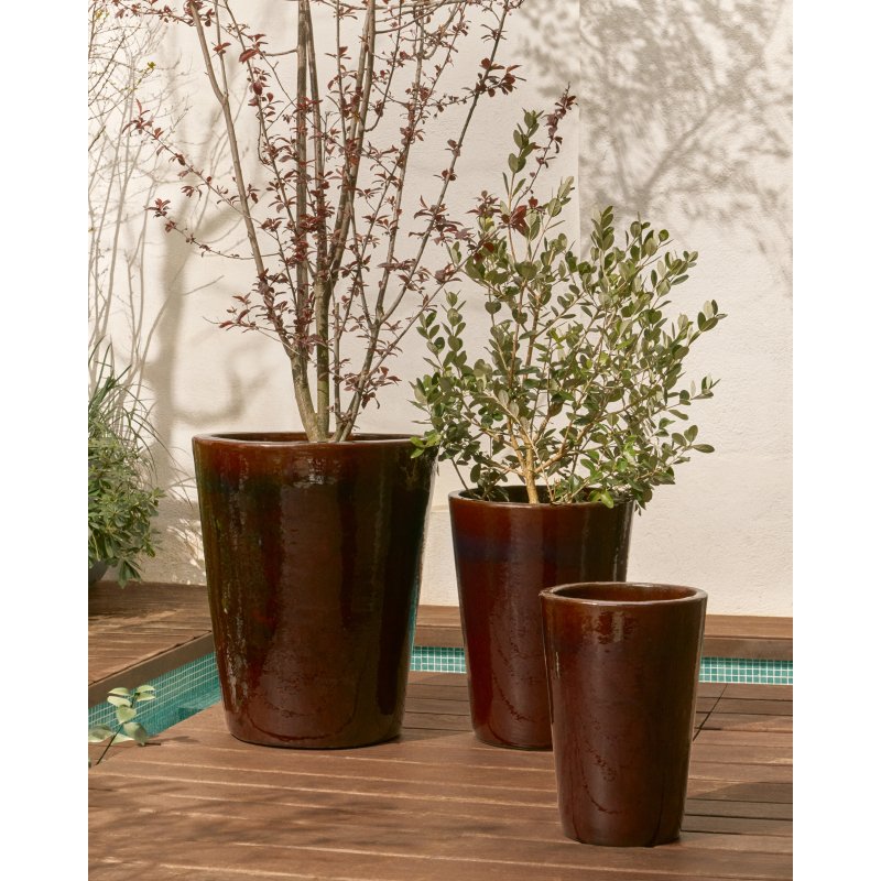 Ensemble Rotja de 3 pots de fleurs en terre cuite, finition grenat émaillée Ø 26 / 35 / 47 cm
