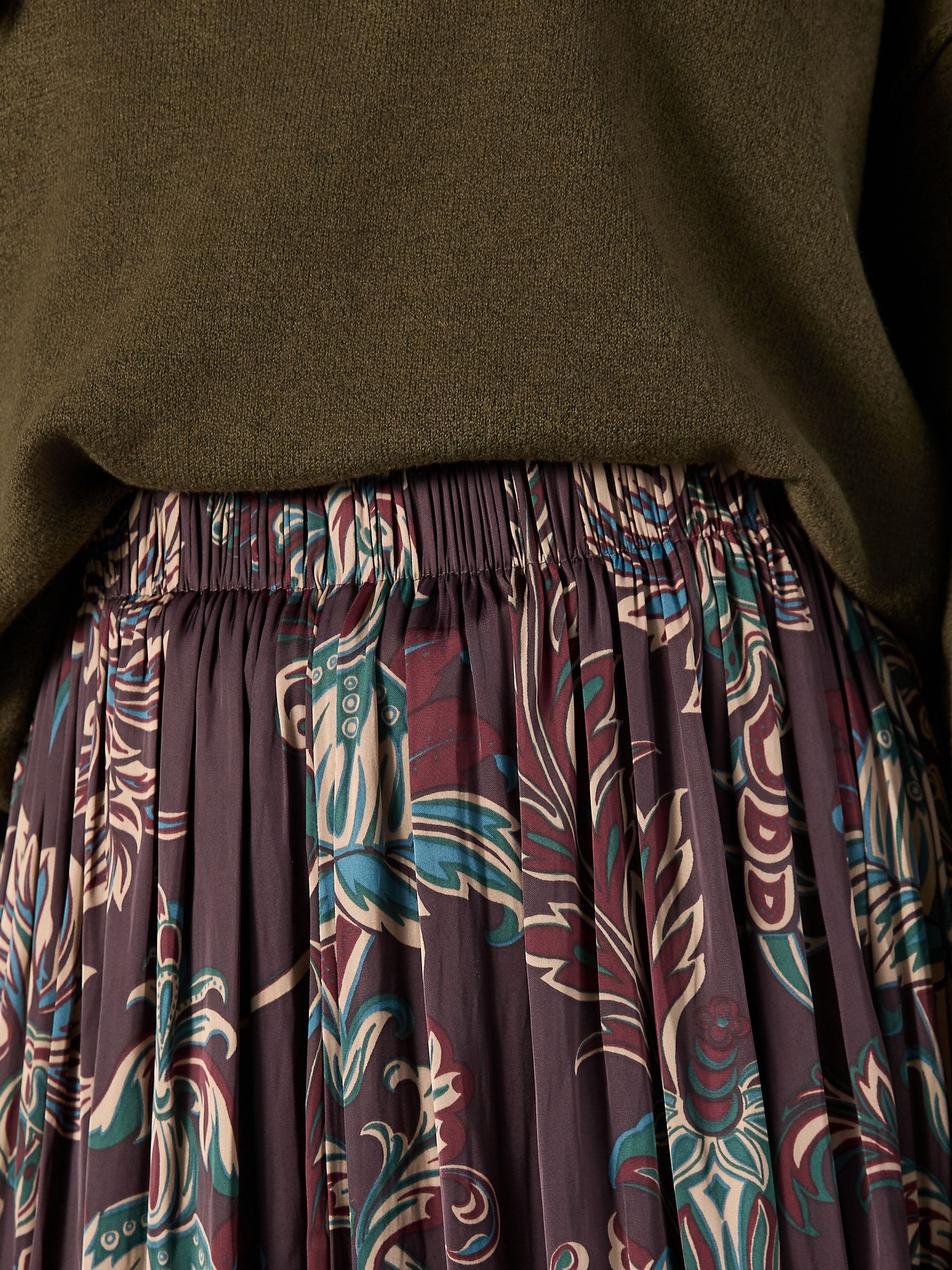 Bruine bloemenprint - Satin Pleated Maxi Skirt