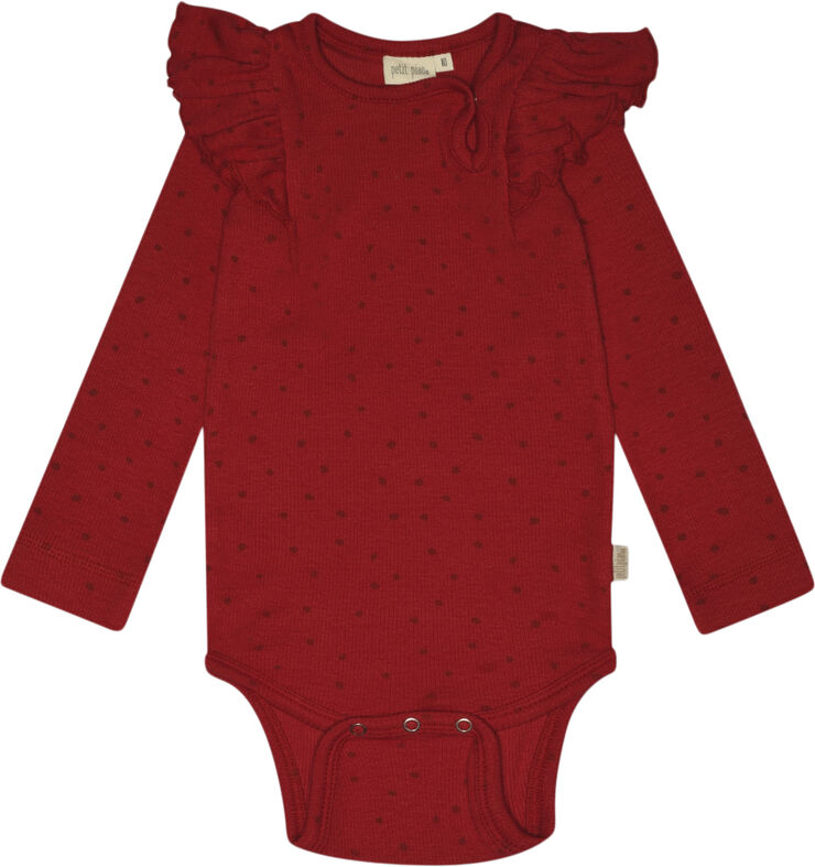 PETIT PIAO Body L/S Frill Modal Dot Chili pepper dot