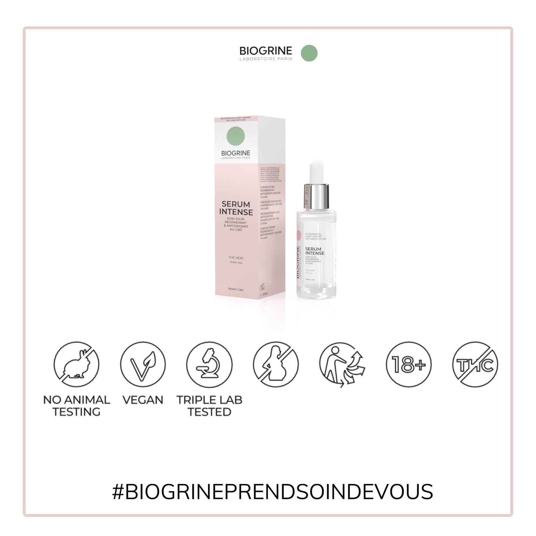 BIOGRINE „SERUM INTENSE“ SERUM MIT CBD HYALURONSÄURE-REGENERIERENDES & ANTIOXIDATIVES GRÜNER TEE