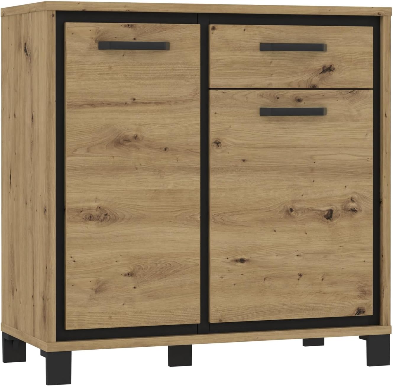Forte TRONDHEIM Sideboard mit 1 Schublade und 2 Türen, Holzwerkstoff, Artisan Eiche/Schwarz Eiche, B x H x T: 91,4 x 91,2 x 41,5 cm
