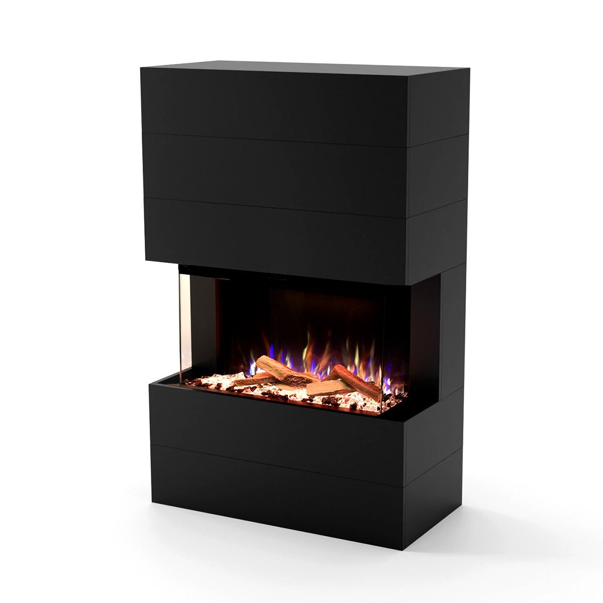Glow Fire 'Portia 3-zijdig' elektrische haard | LED vrijstaande haard in zwart met verwarming (1500 W) | HxBxD: 140x100x45 cm