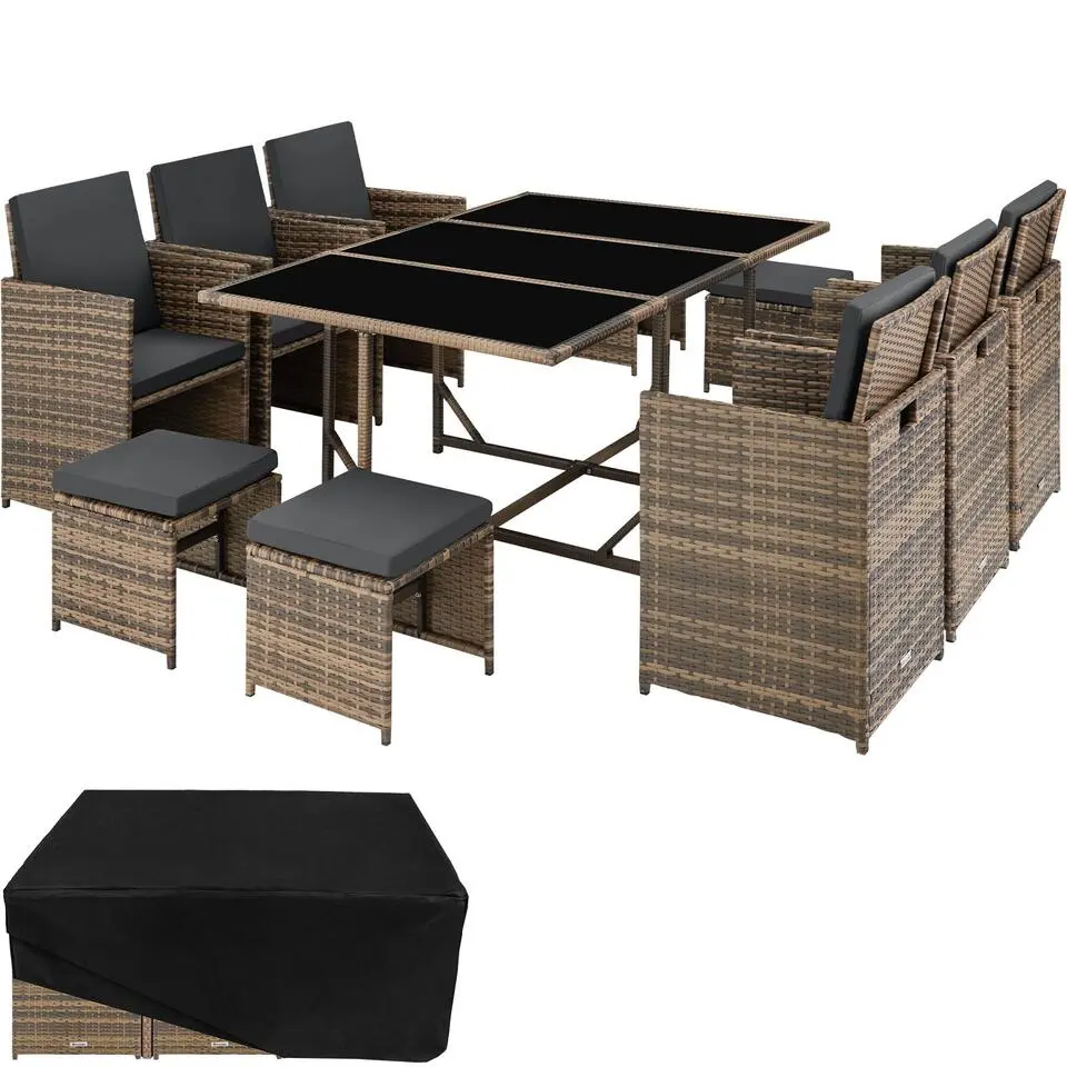 tectake - tuinset Malaga - wicker - natuurkleur