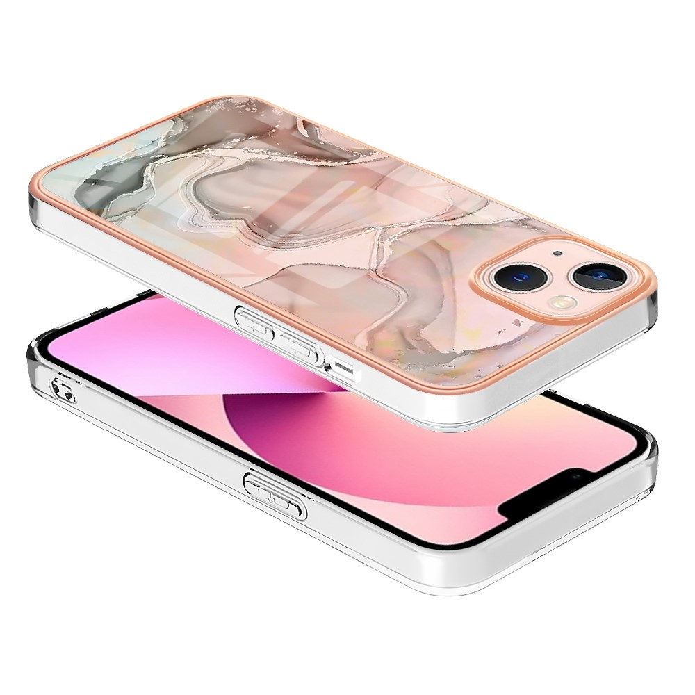 iPhone 13 Gummi Case Hülle Galvanisierter Rahmen Marble Marmor Design - Rosa / Grau / Roségold