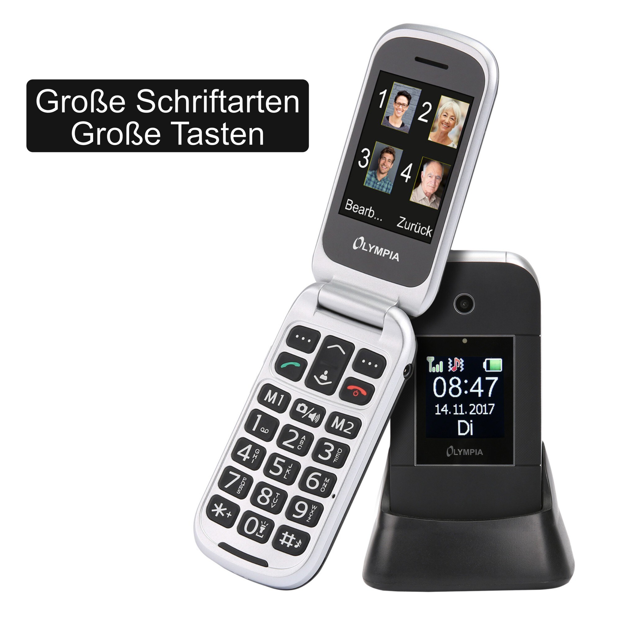 OLYMPIA Janus Senioren Mobiltelefon, große Tasten und Farbdisplay, Schwarz