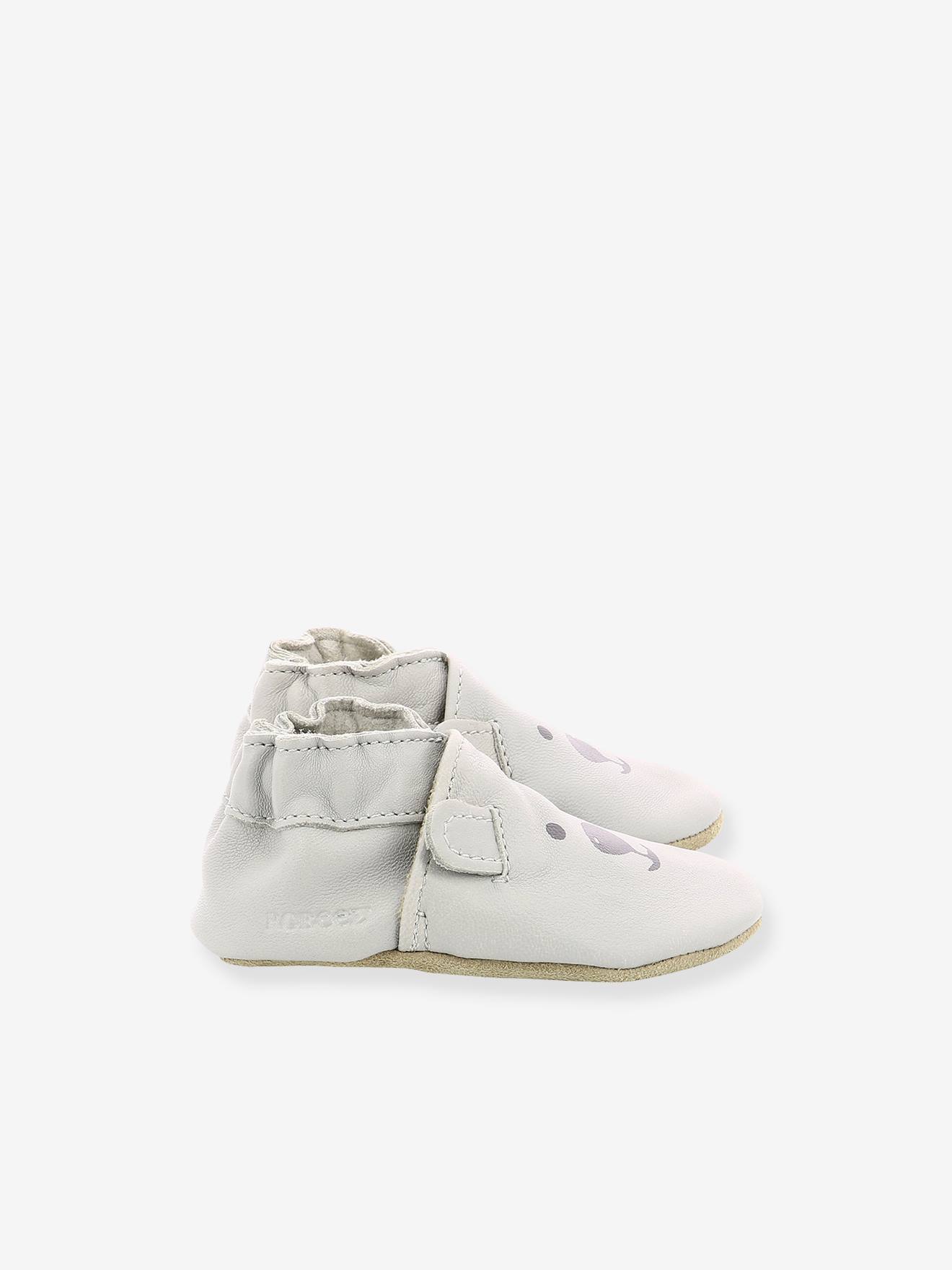 Botinhas Soft Soles Sweety Bear ROBEEZ©, cinza claro liso com estampas
