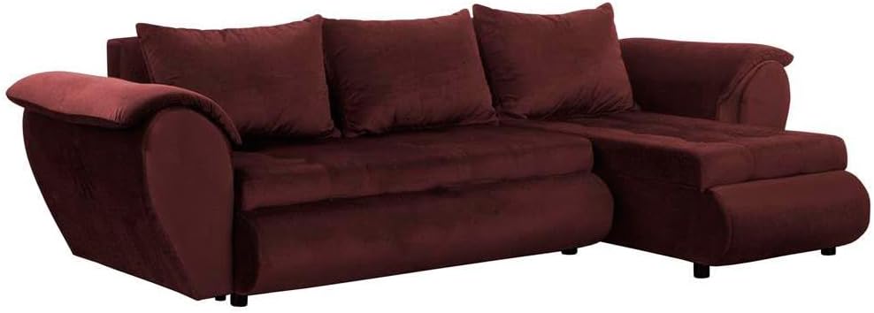 Santana Ecksofa mit Schlaffunktion und Bettkasten - Sofa mit 3 Sitzen und Robustem Überzug - Schlafcouch L-Form Universal - Modern Couch - 265x143x83 cm (Stoff Basic, Rotwein)