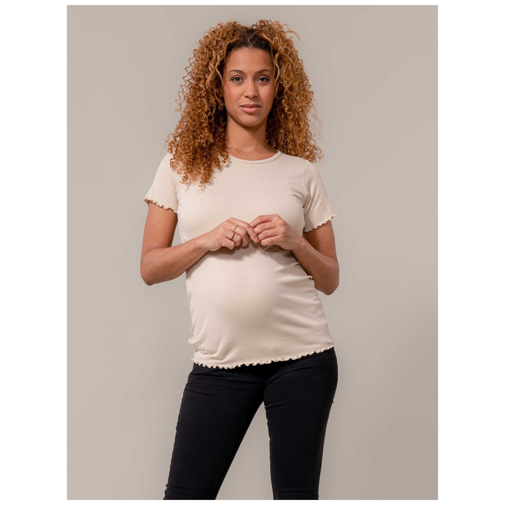 Prénatal zwangerschapsshirt korte mouwen effen beige