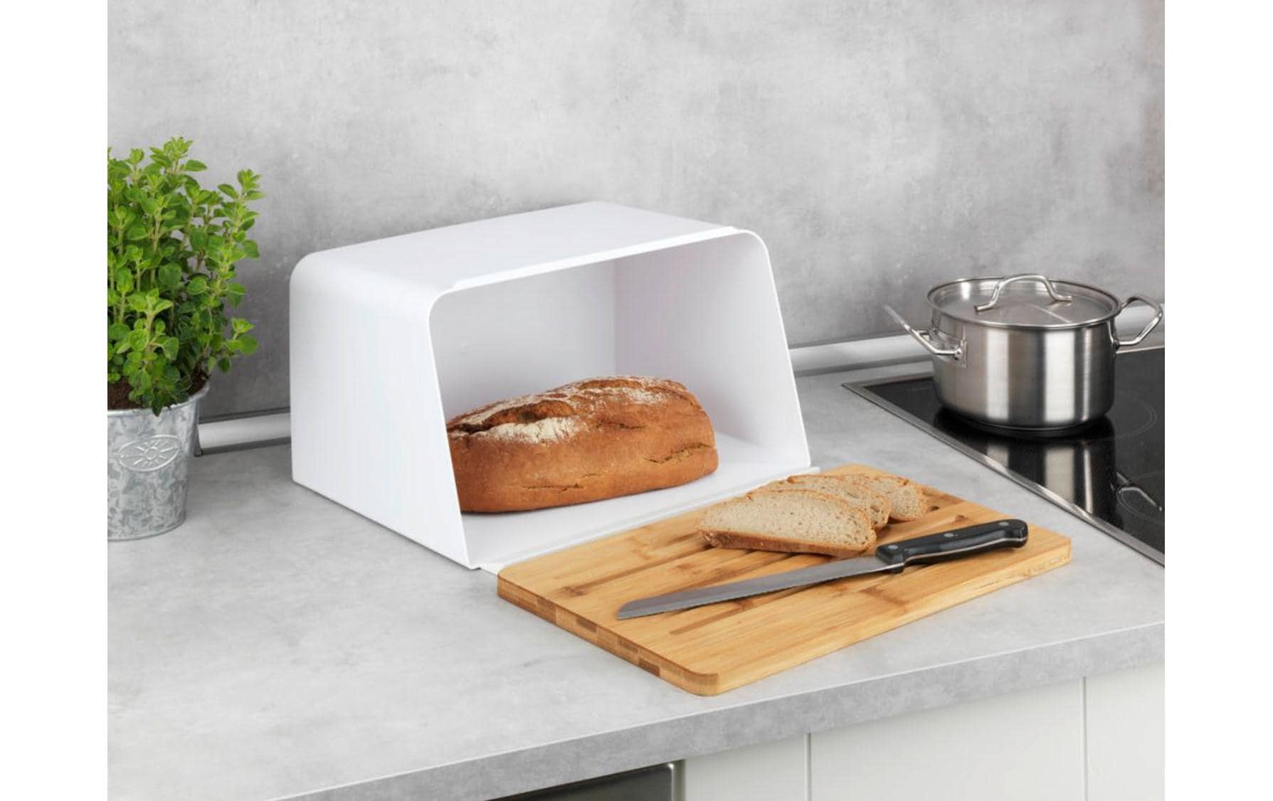 Brotkasten Kubo WeissBrotbox mit integriertem Bambusschneidebrett