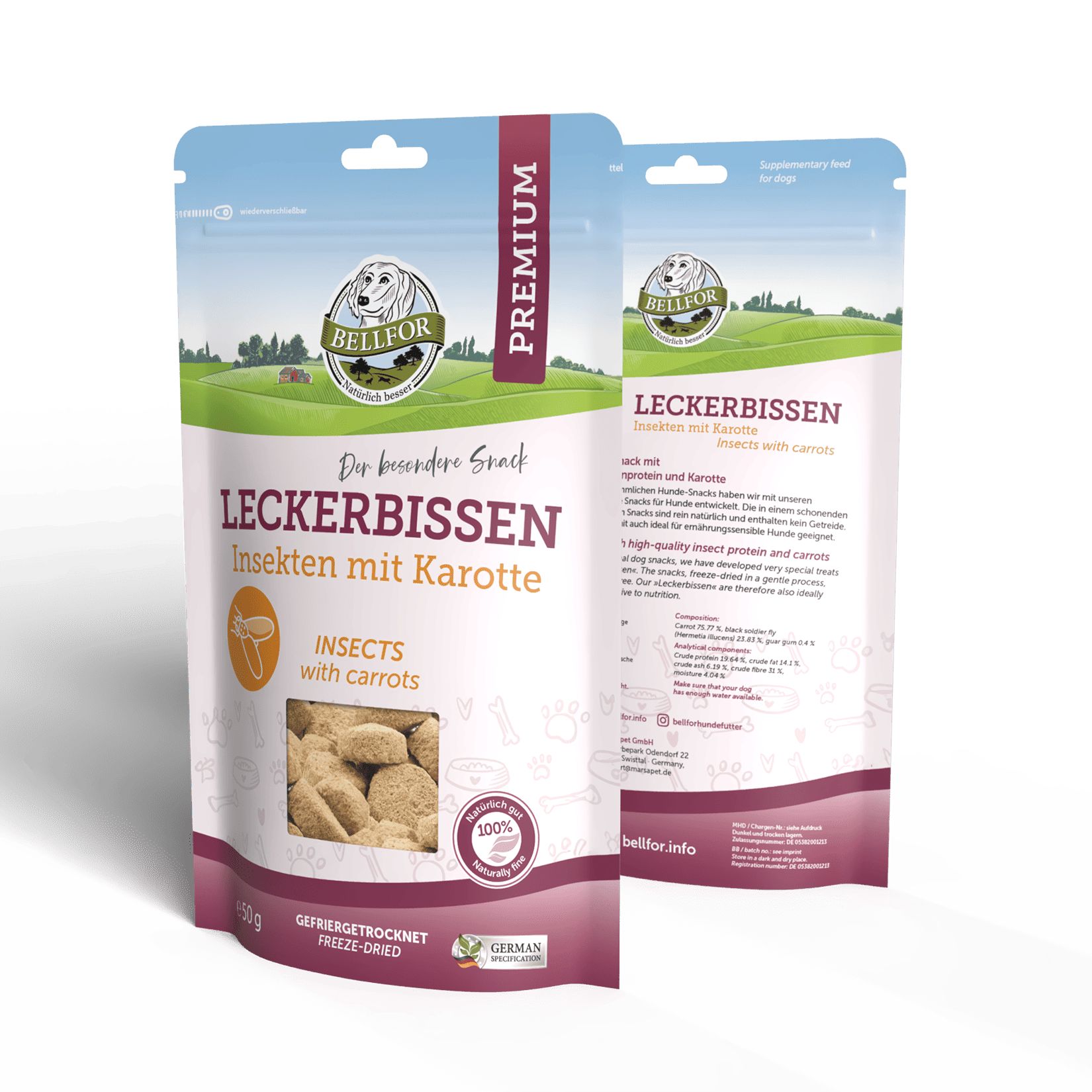 Leckerbissen für Hunde - Insekten mit Karotte (gefriergetrocknet)
