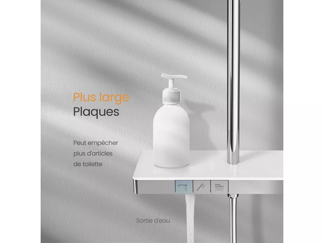 EMKE Colonne de Douche avec douche theramostat 38 °C à Grande douche de tête et douchette multimode, Cercle, chromé