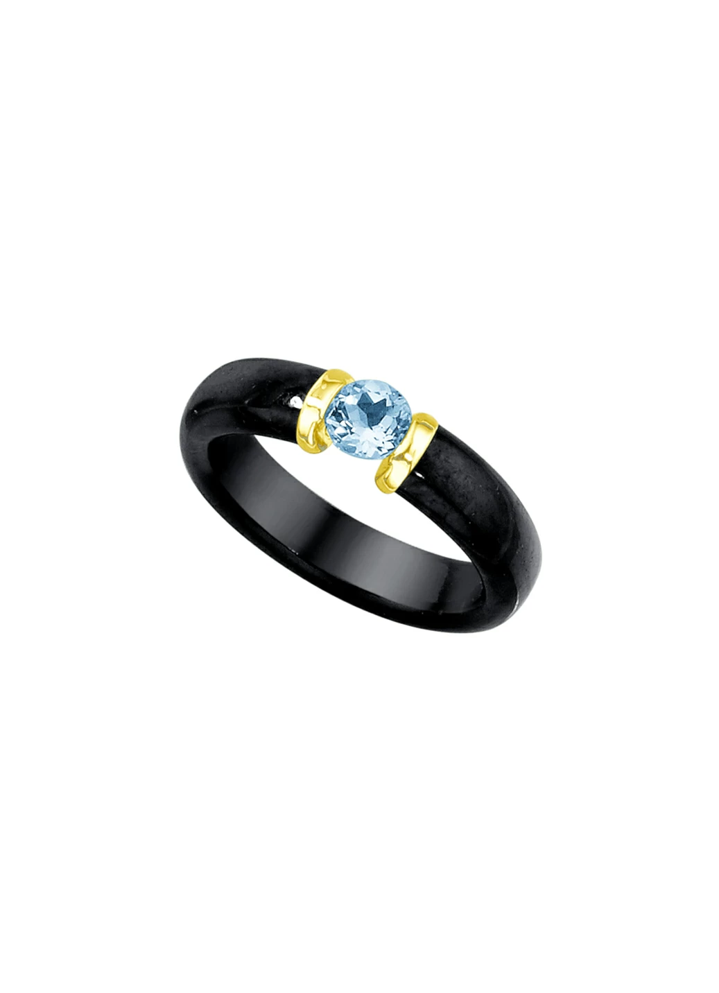 Steinring, echt schwarze Jade und Blautopas