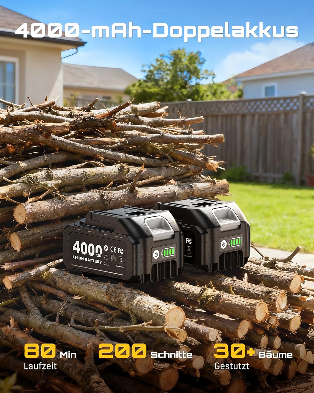SEESII 2-in-1 Akku Hochentaster, 6-Zoll Bürstenlose Mini-Kettensäge mit 2 x 4000 mAh Batterien, 4.87m Reichweite Elektrische Kettensäge für Baum Trimmen Ast Schneiden Gartengerät