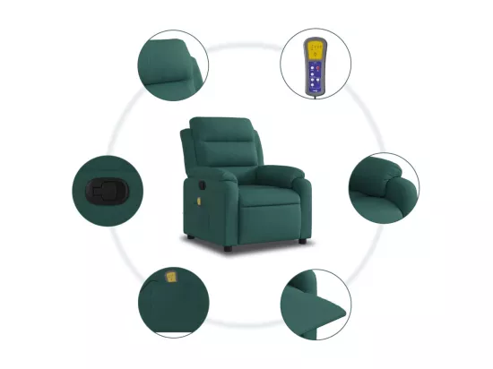 Fauteuil massant inclinable Vert foncé Tissu