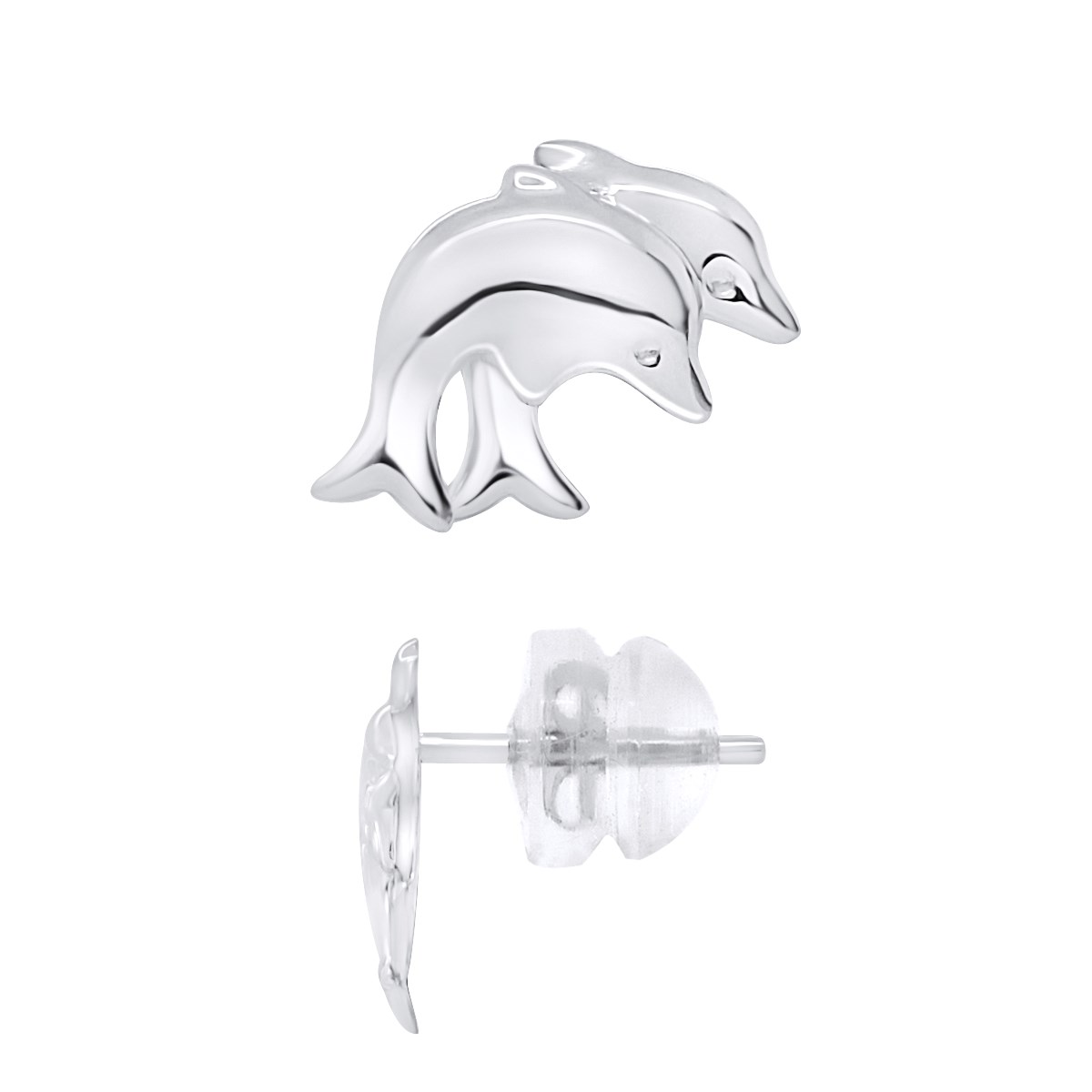 Boucles d'Oreilles 2 DAUPHINS - Or Blanc