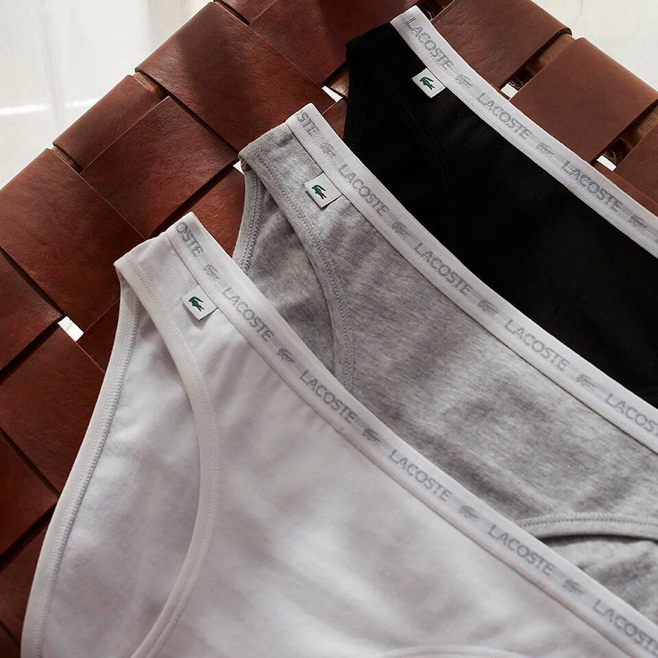 Lot de 3 culottes siglées en coton stretch Culottes & bas - Noir - Lacoste - Femme