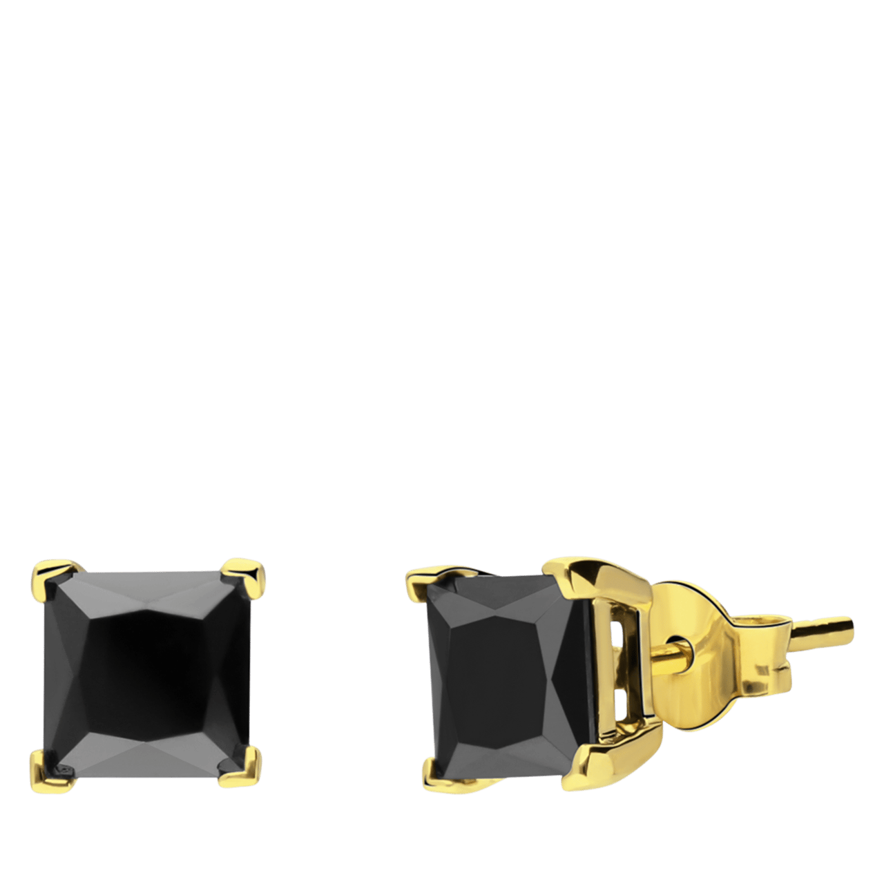 Zilveren goldplated oorbellen met zwarte zirkonia