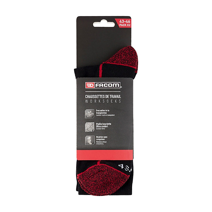 Chaussette de travail haute Facom noire Taille 41/45, 2 paires