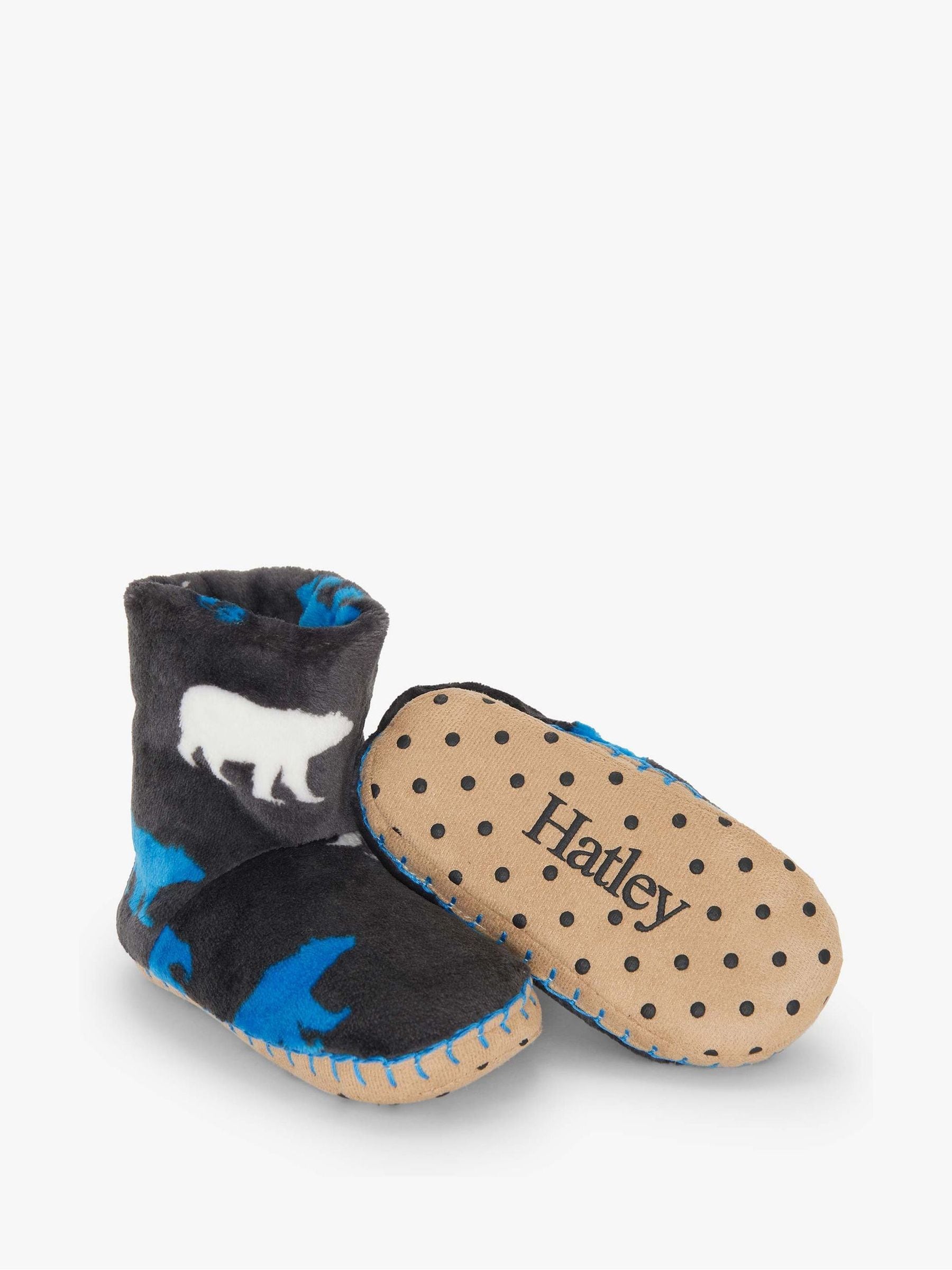 Hatley Grey Polar Bear Silhouette Fuzzy Fleece Slippers