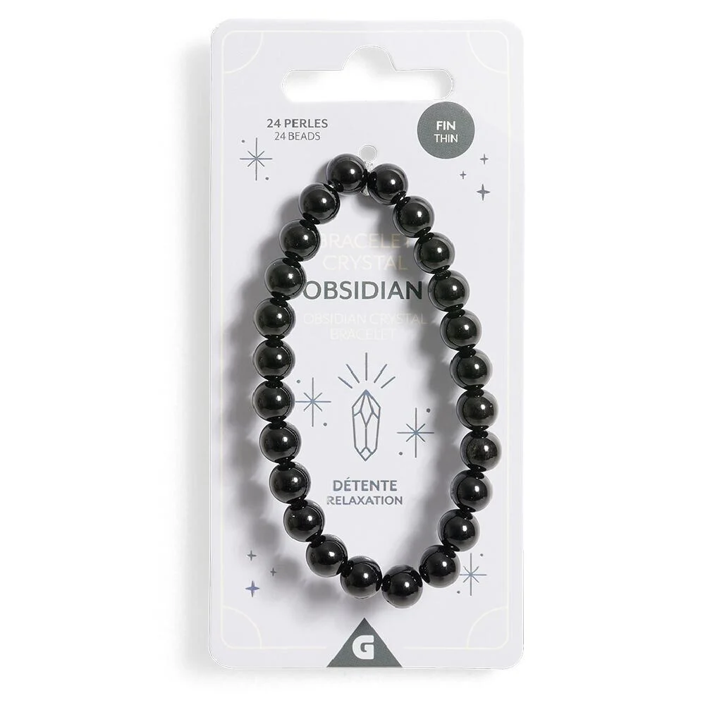 Bracelet crystal fin 26 perles obsidienne noir - Détente
