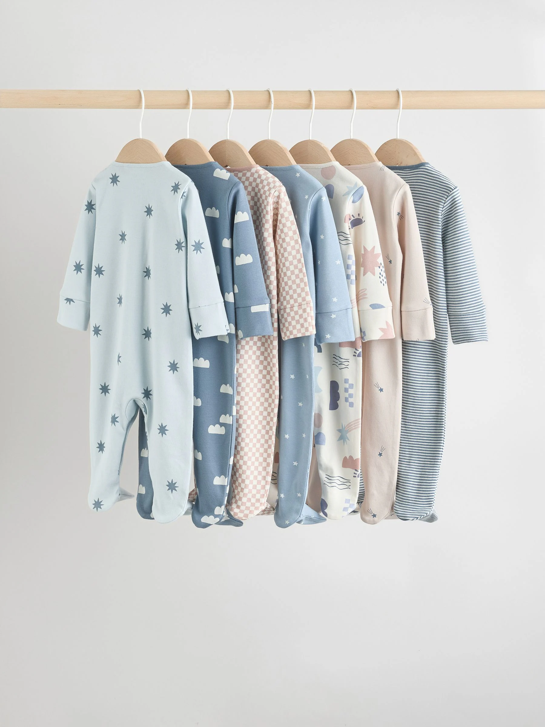 Blauw - Baby Popper Sleepsuits 7 Pack (0mths-2yrs)