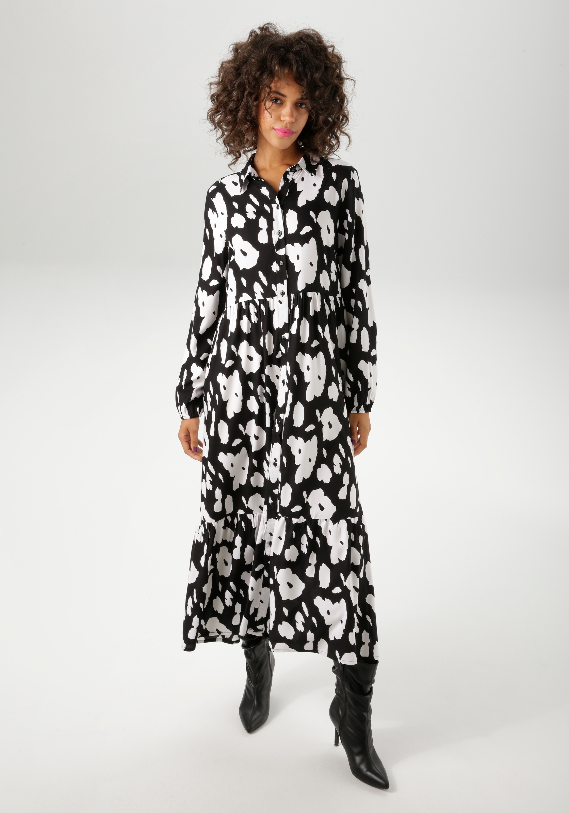 Aniston CASUAL Maxikleid mit kontrastfarbigen Blumendruck - NEUE KOLLEKTION