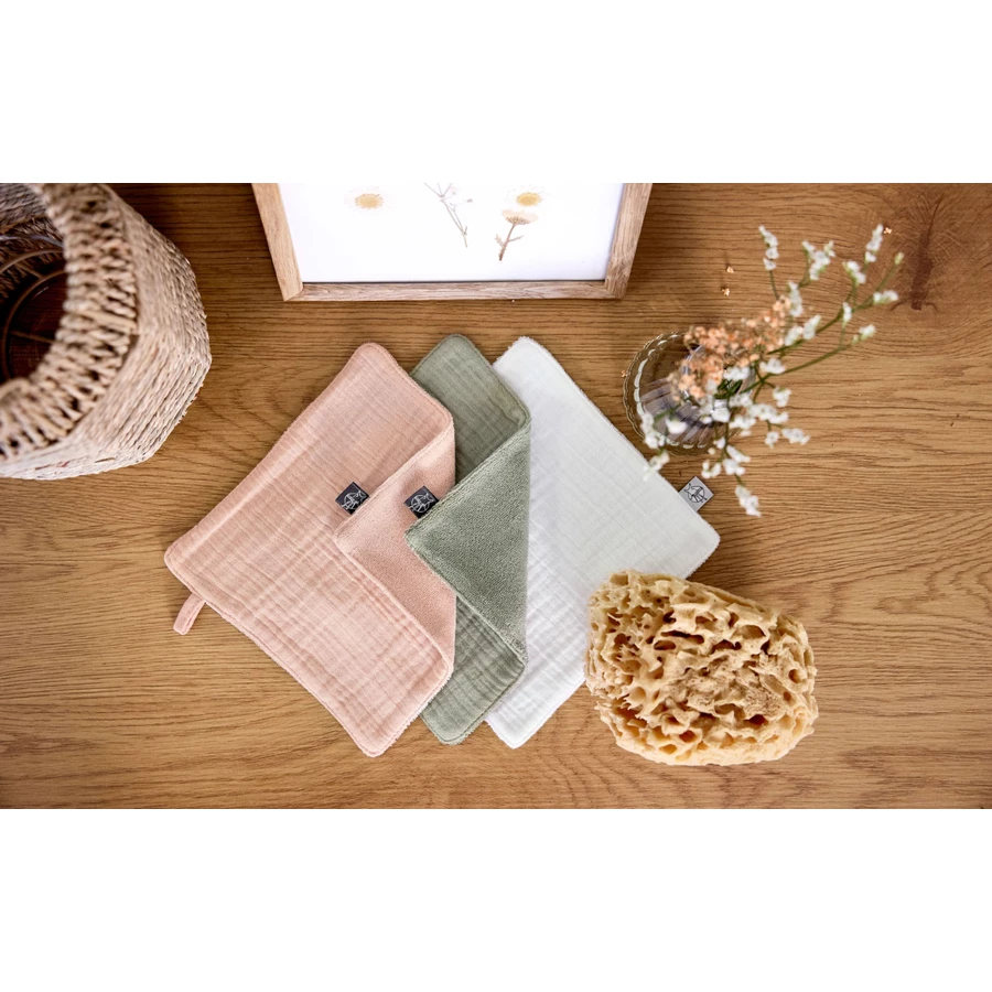 LÄSSIG Mullwaschlappen 3er Set milky powder pink olive