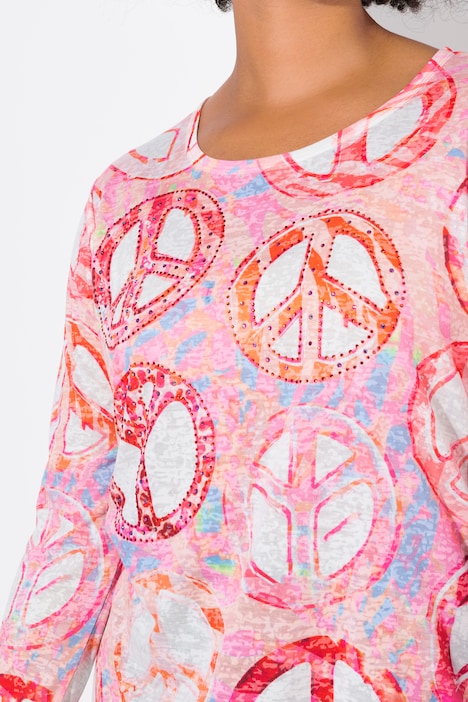 T-Shirt, A-Linie, Peace-Print, Langarm