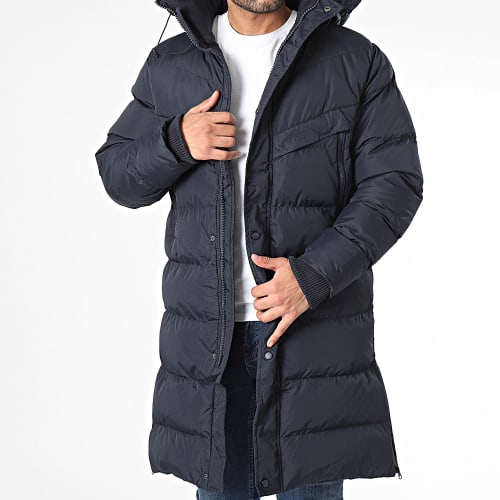 Doudoune Longue Capuche Bleu Marine