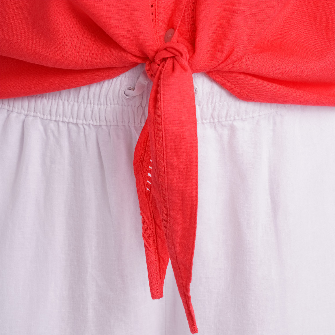 Gina Benotti Damen Leinen-Bluse mit Knotendetail rot
