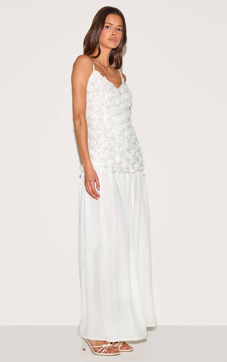 Crème Robe Maxi À Taille Basse Fleurie