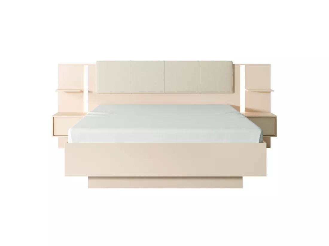 Lit coffre avec chevets 160 x 200 cm - Avec LEDs - Coloris : Beige - ELYNIA