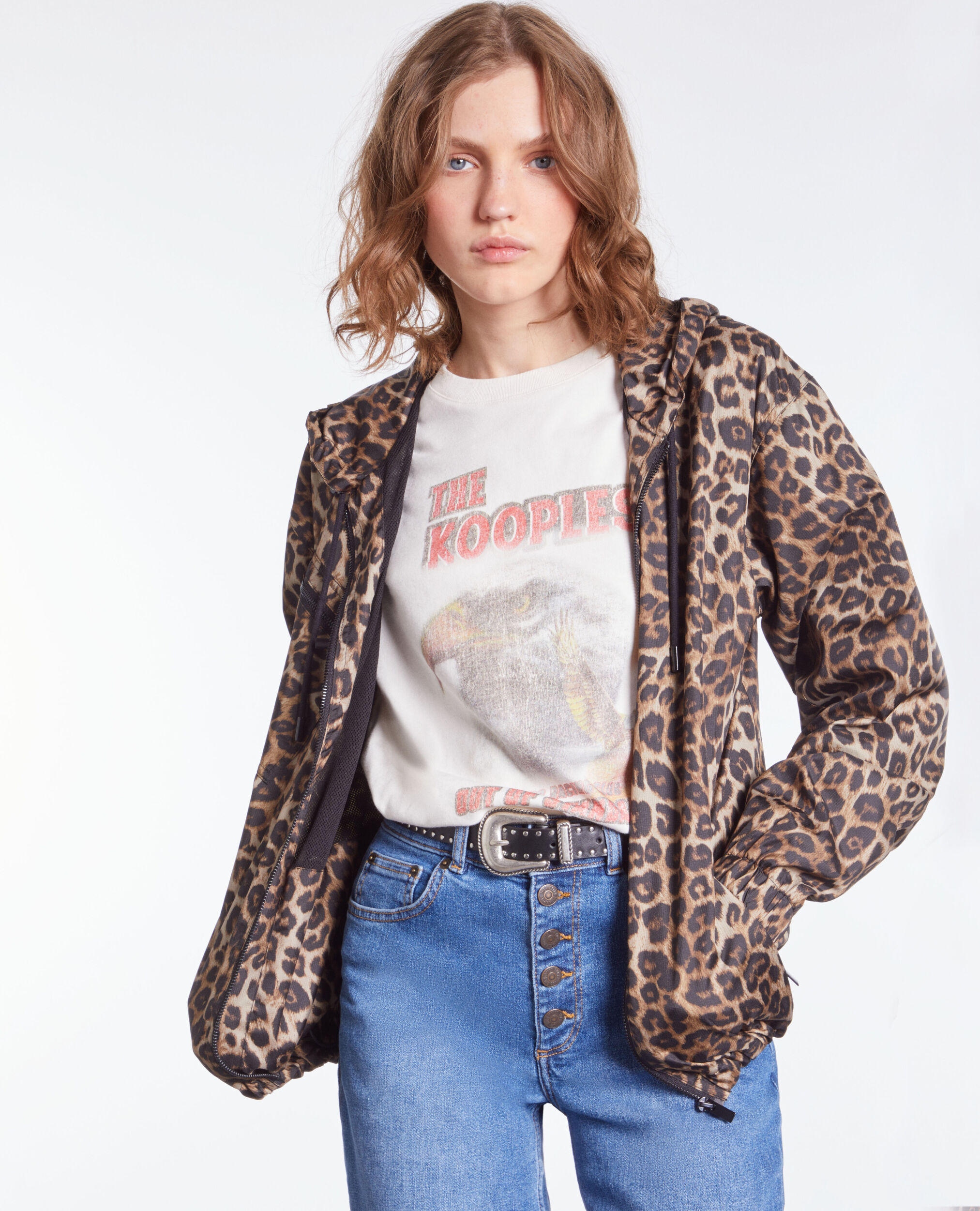 Blouson coupe-vent imprimé à capuche