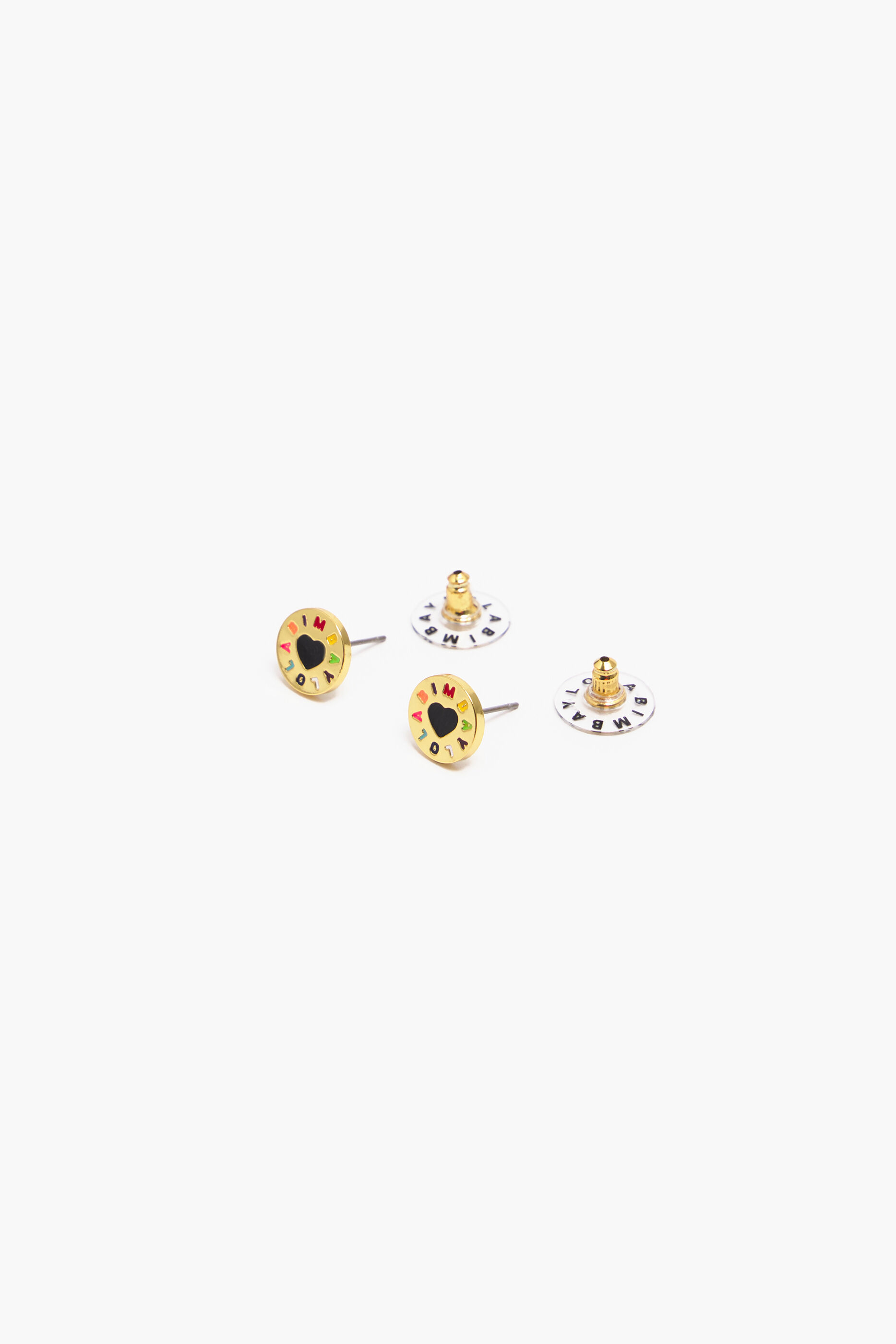 Brincos pequenos com logo de coração dourado