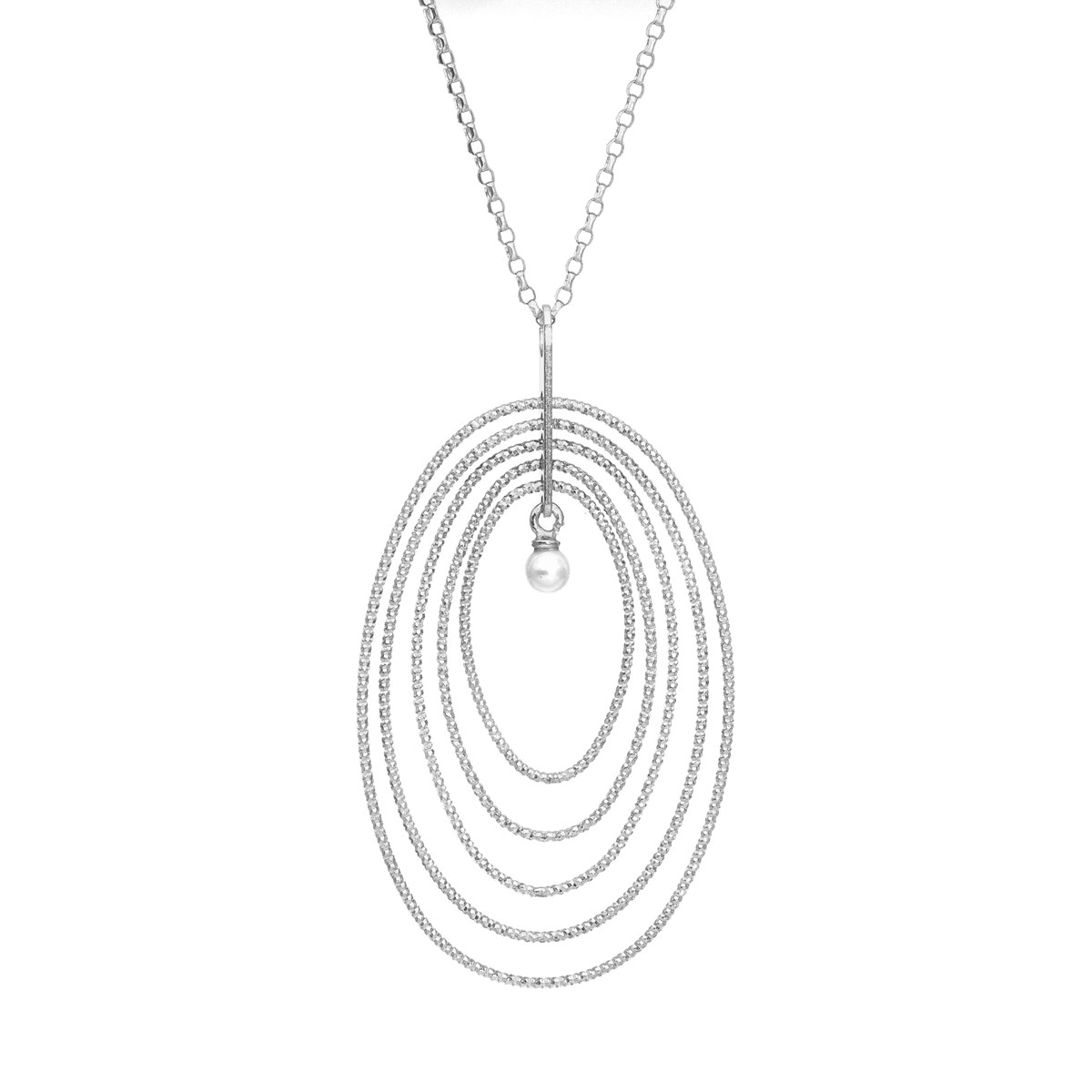 Collier En Argent Rhodié Multi Ovales Avec Perle Naturelle42 cmcm