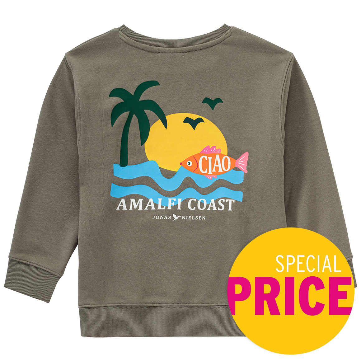 Jonas Nielsen Jungen Sweatshirt mit Urlaubs-Motiven oliv