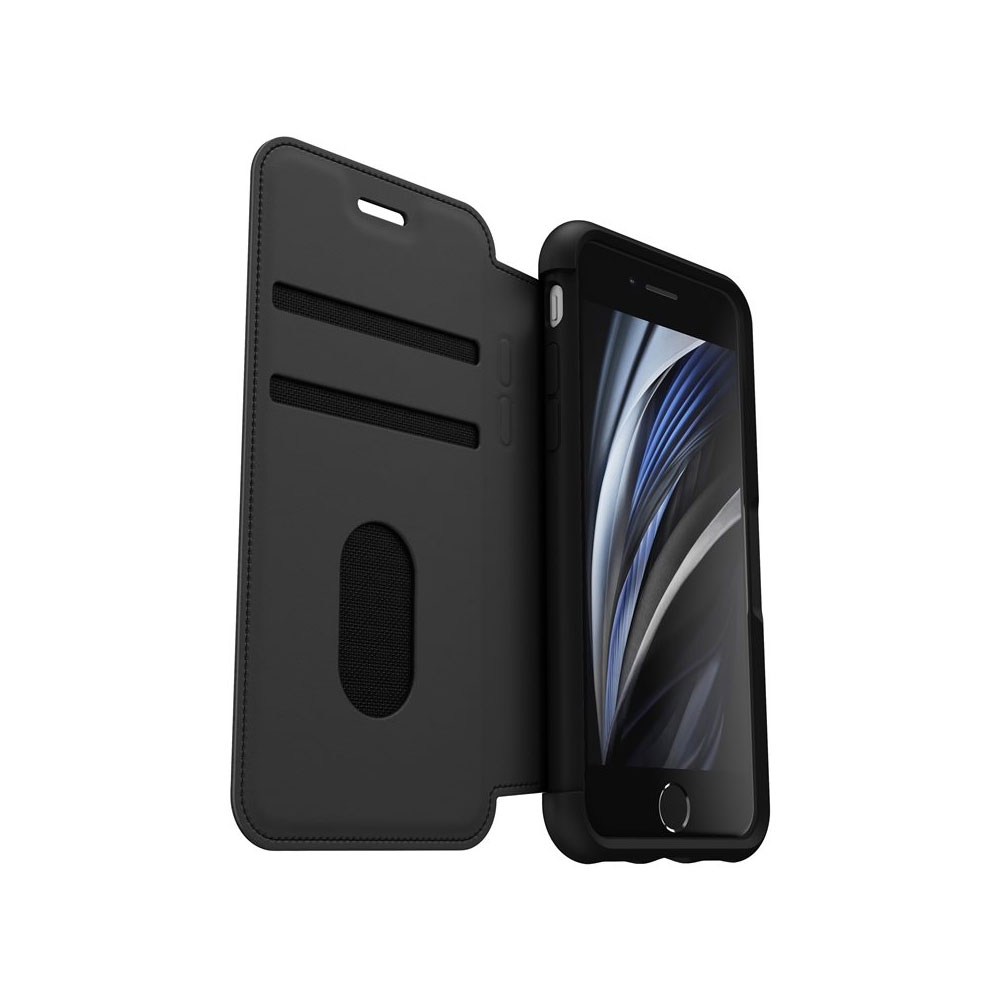 iPhone SE (2022/2020) / 8 / 7 / 6S Echtleder Book Cover Tasche Strada Series V2 (77-65076) - Schwarz