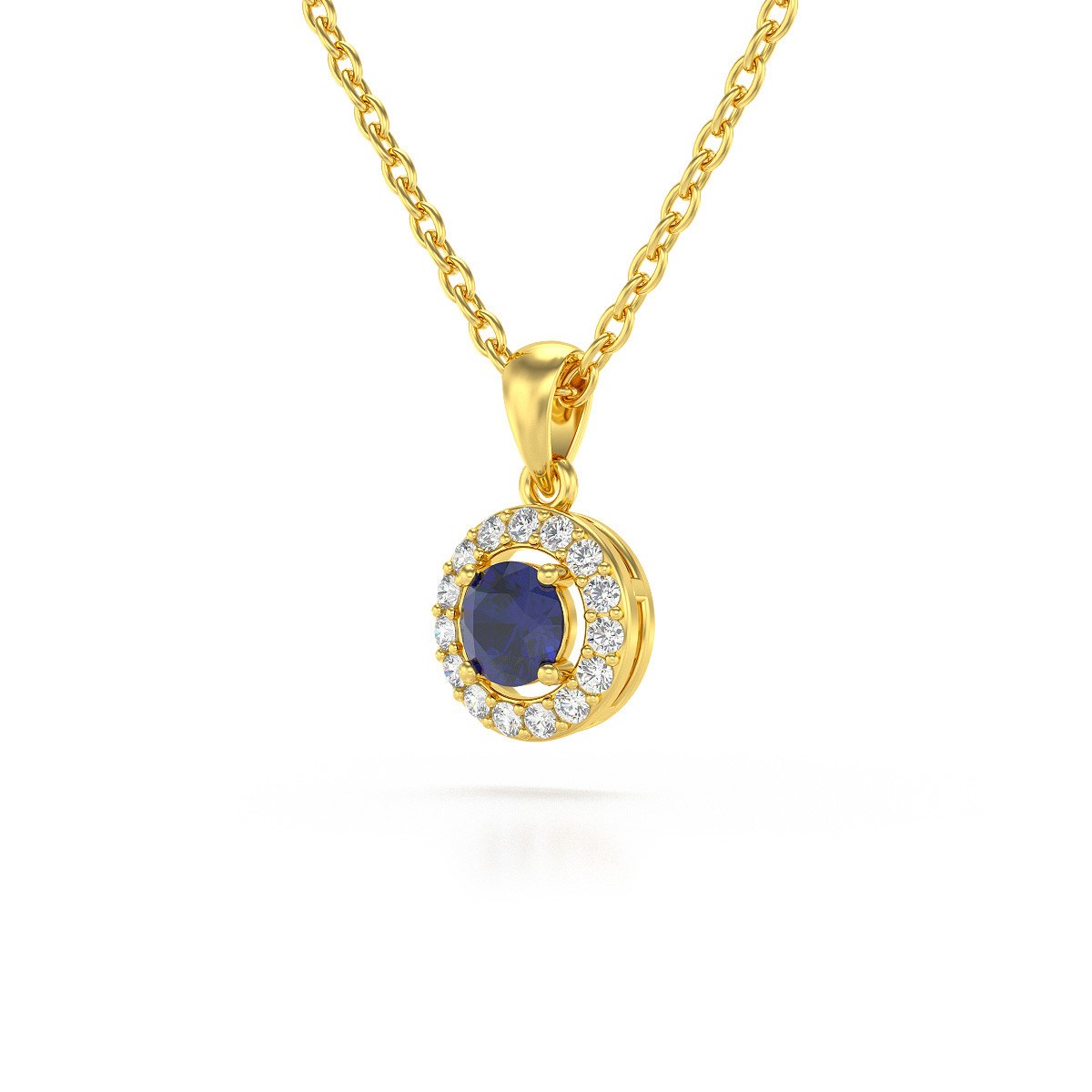 Collier Pendentif ADEN Or 585 Jaune Saphir et Diamants Chaine Or 585 incluse 0.56grs