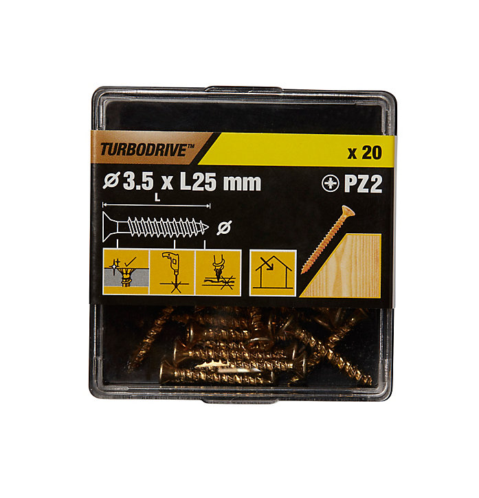 Vis à bois Turbodrive Premium pozidriv zinguée jaune 3.5x25 mm - 20 pièces