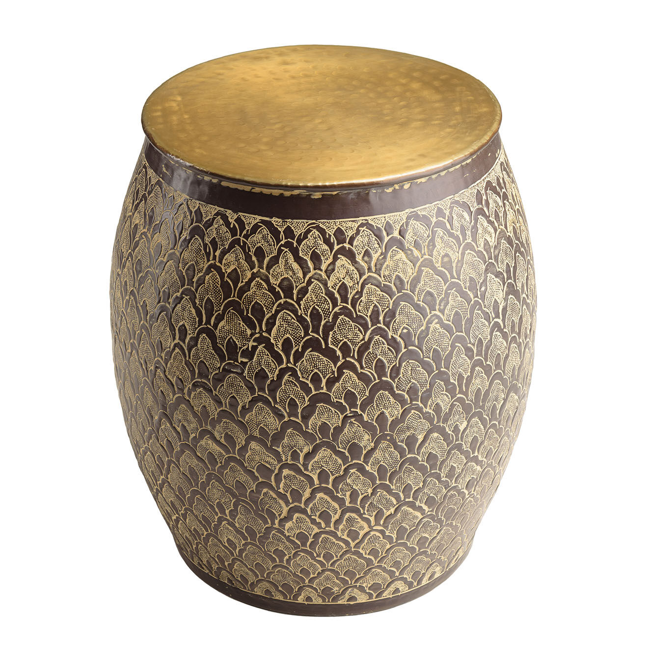 Macabane Table d'appoint motifs Honora marron antique - D.40xH.46 cm