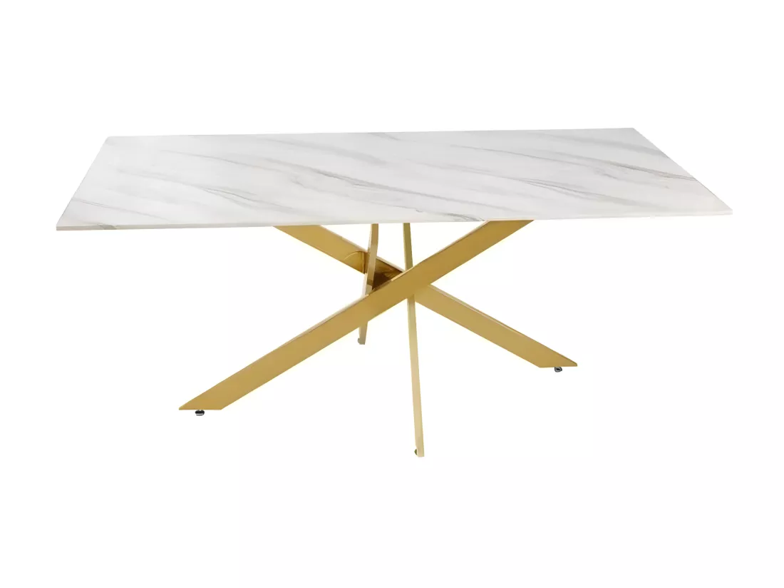 Table repas jessica gold verre effet marbré blanc 150x90cm
