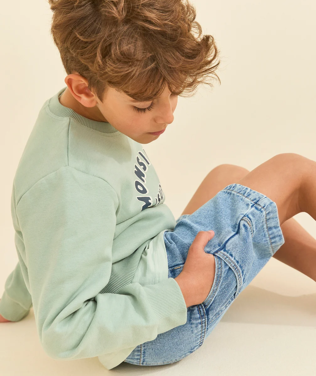 bermuda relaxed garçon en denim low impact