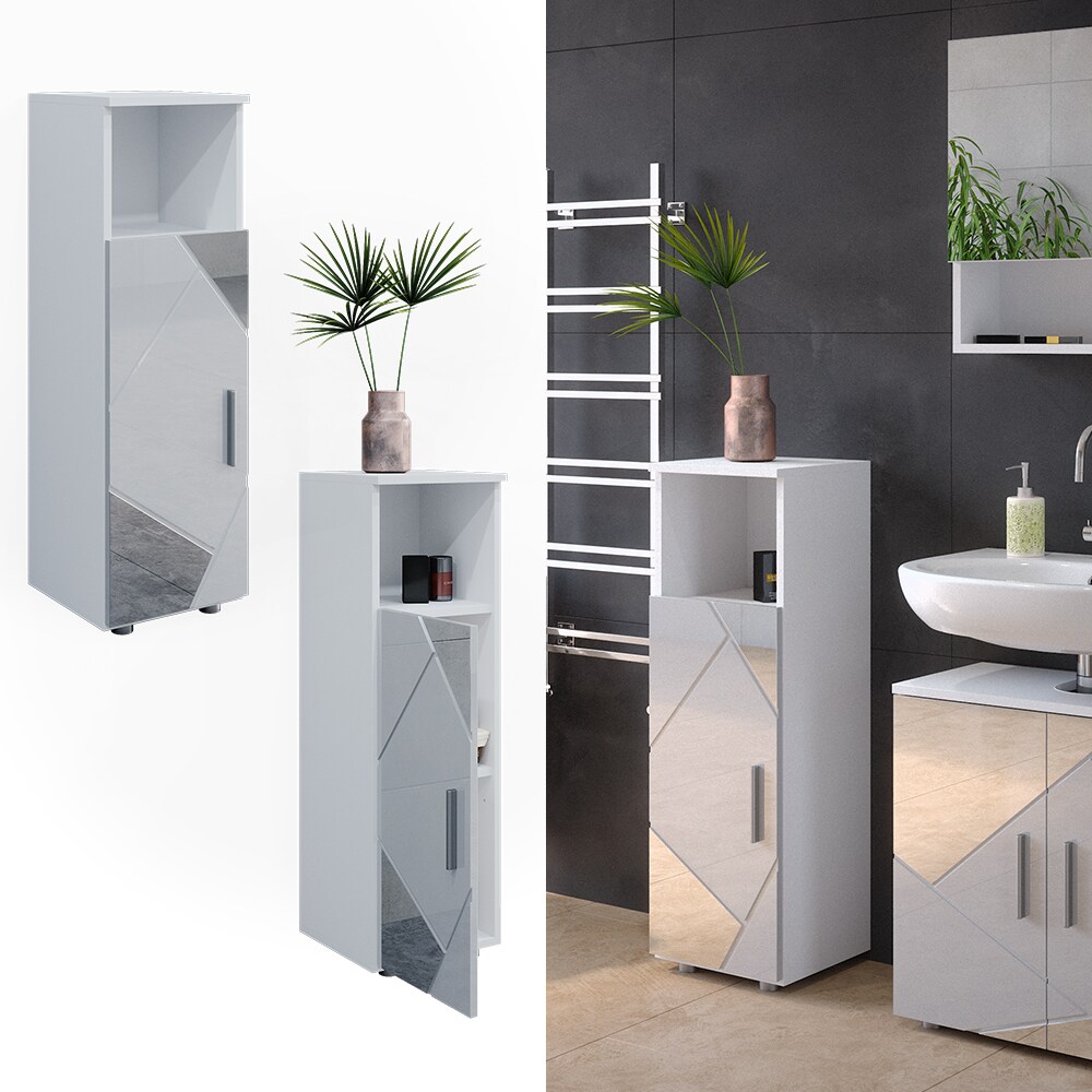 Vicco Spiegelmidischrank Badschrank Badezimmermöbel Irma Weiß Hochglanz modern 30x95 cm Badezimmer Schrank Badmöbel Schranktür Schrankfach Schrankschublade Ablage Aufbewahrung Dekospiegel