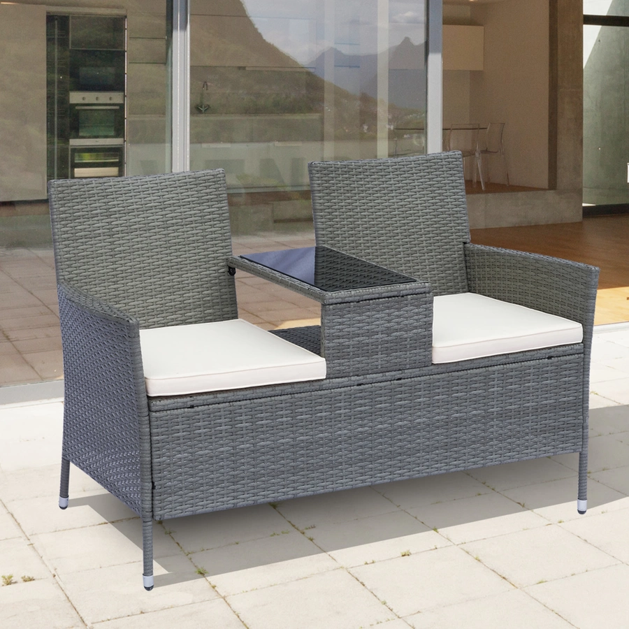 Outsunny Polyrattan Gartenbank grau