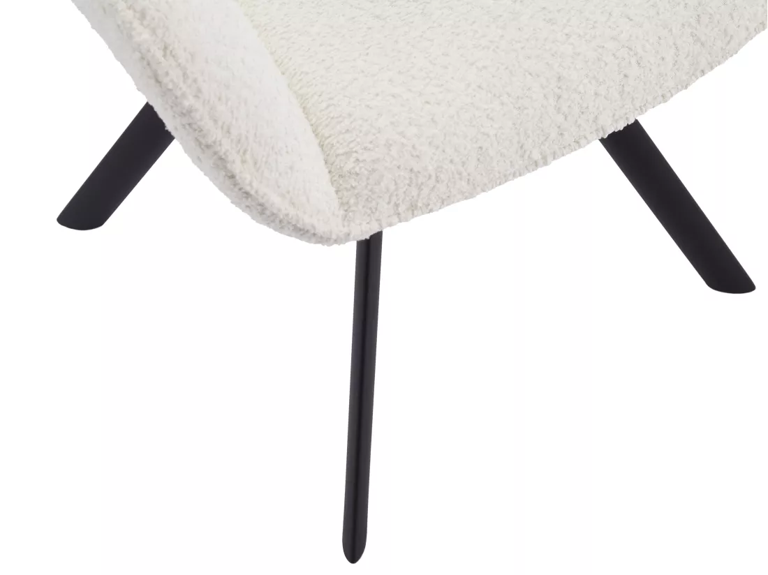 Lot de 6 chaises avec accoudoirs en tissu bouclette et métal noir - Blanc - DORNELA