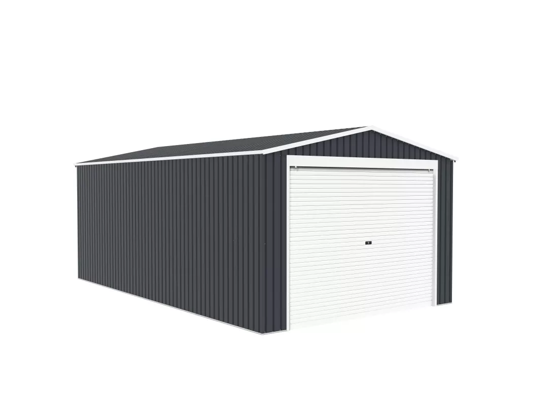 Garage en acier galvanisé avec porte enroulante gris OCTOU - 19,5 m²