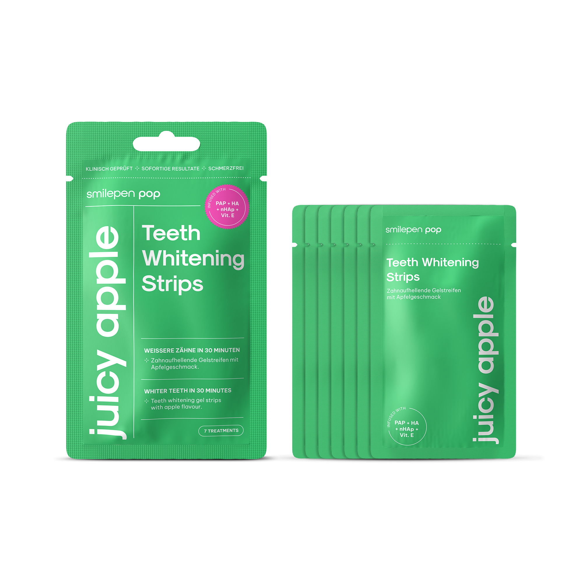 (14er Set) Zahnbleaching Pop Whitening Strips zur Zahnaufhellung (SPCWSAP) - Juicy Apple
