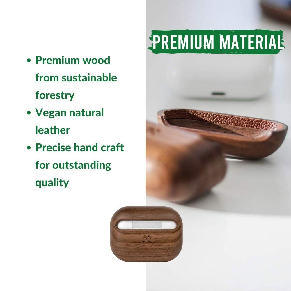AirPods Pro EcoCase Slim Echt Holz Hülle Walnuss FSC Zertifiziert (ECO506) - Dunkelbraun